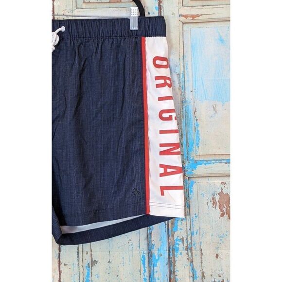 Original Penguin Mens Size XXL Dark Sapphire Stretch Elastic Waist Swim Trunks - Picture 5 of 11